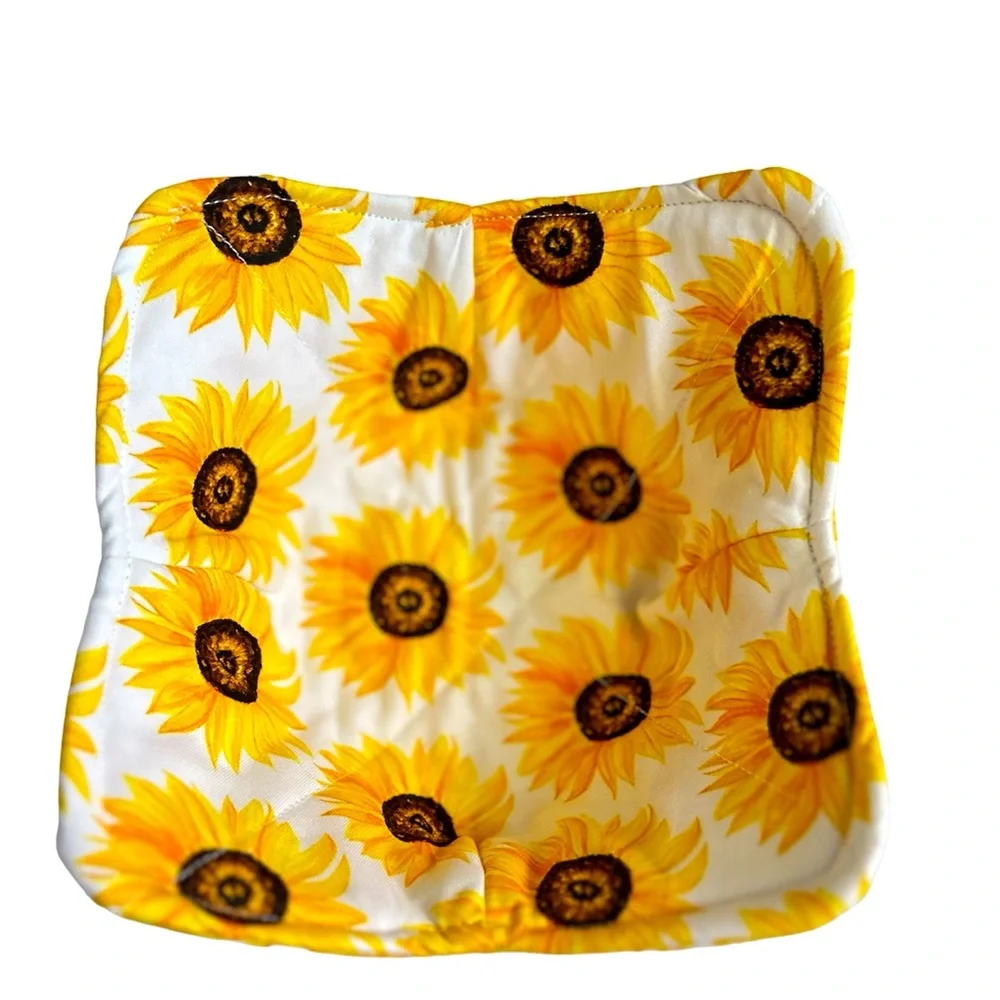 Hand Crafted Colorful Floral Sunflowers Trinket Bowl Basket Bin Colorful Fabric